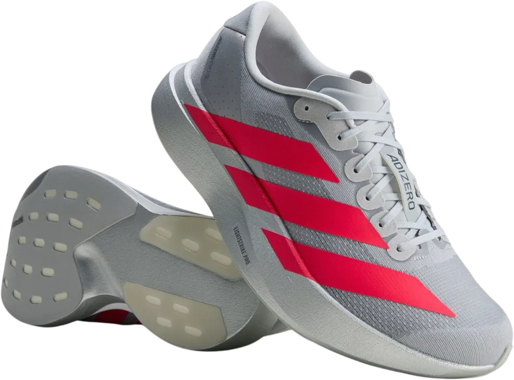 adidas Adizero EVO SL Silver Metallic / Lucid Red / Iron Metallic homme, vue trois quarts