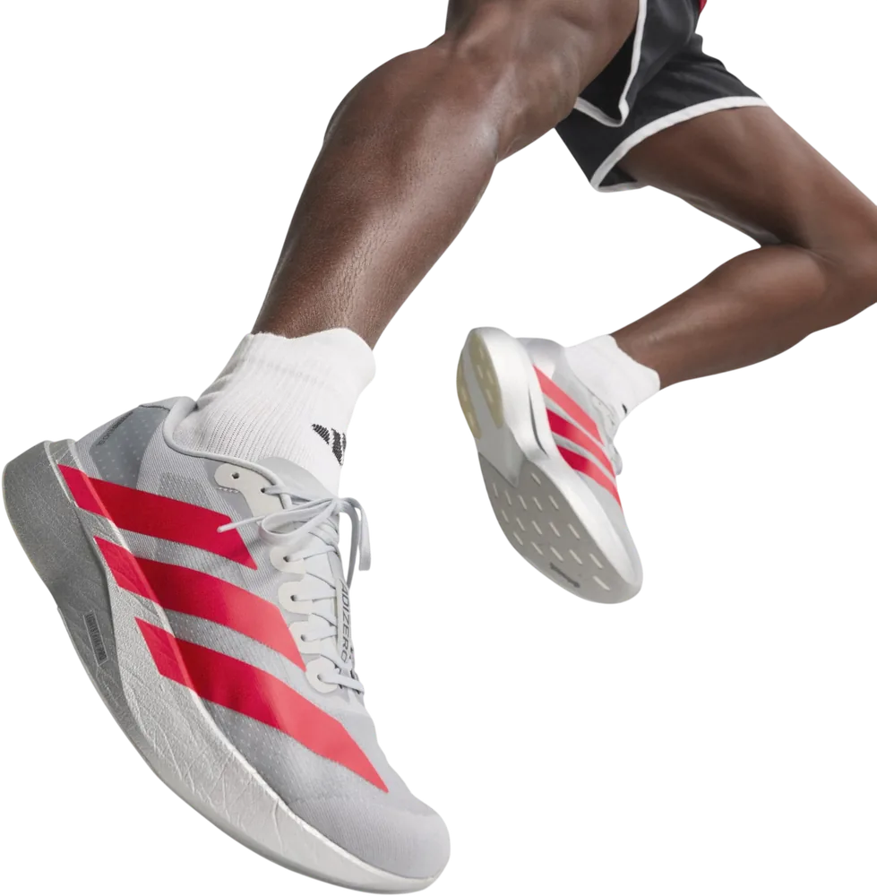 adidas Adizero EVO SL Silver Metallic / Lucid Red / Iron Metallic homme, vue trois quarts