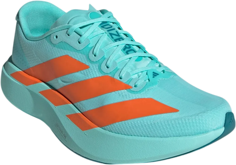 adidas Adizero EVO SL Flash Aqua / Impact Orange / Arctic Fusion homme, vue trois quarts
