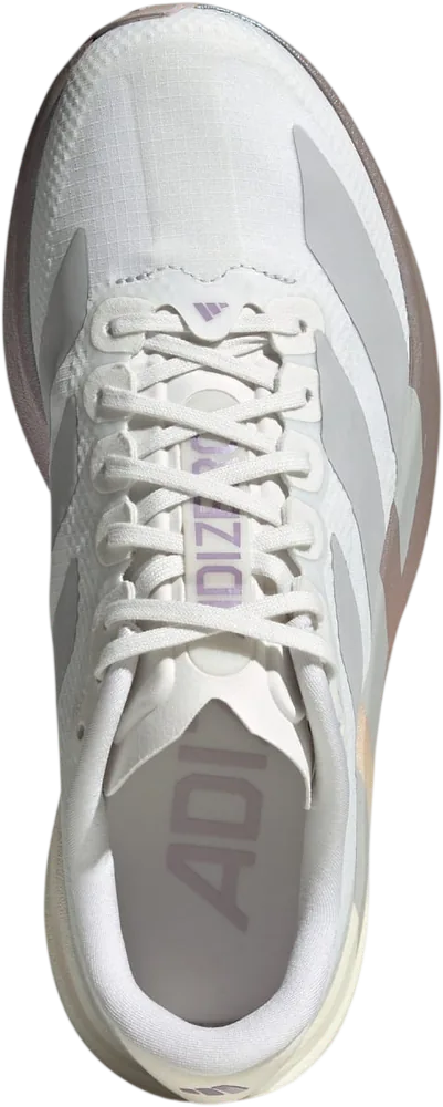 adidas Adizero EVO SL Crystal White / Grey Two / Matt Purple Met. femme, vue de dessus