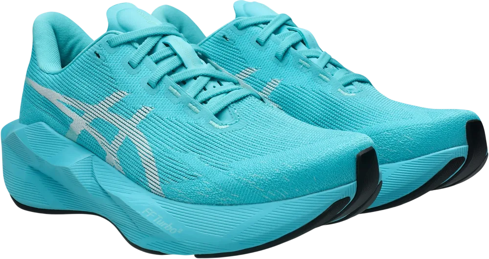 ASICS Novablast 6 Energy Aqua / White femme, vue trois quarts