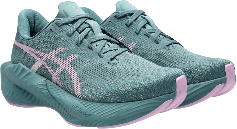 ASICS Novablast 6 Foggy Teal / Hazy Lilac femme, vue trois quarts