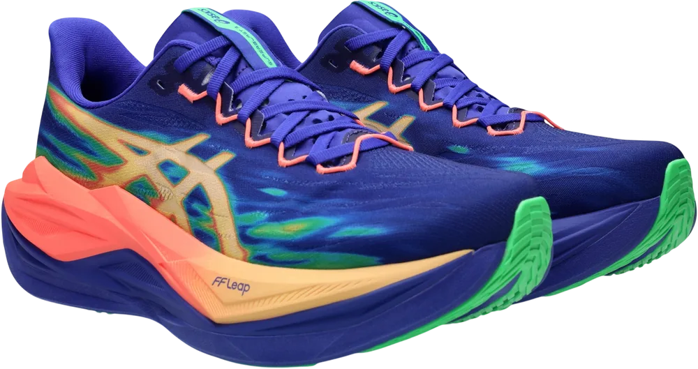 ASICS Superblast 3 Cobalt Burst / Light Orange unisexe, vue trois quarts