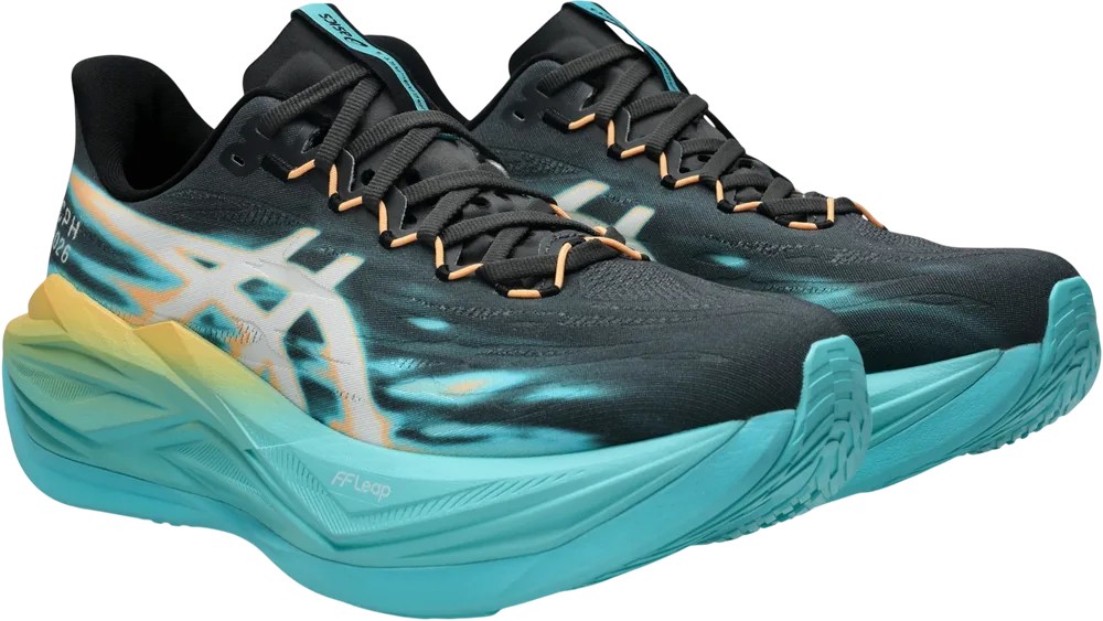 ASICS Superblast 3 Copenhagen Obsidian Grey / Ice Mint unisexe, vue trois quarts