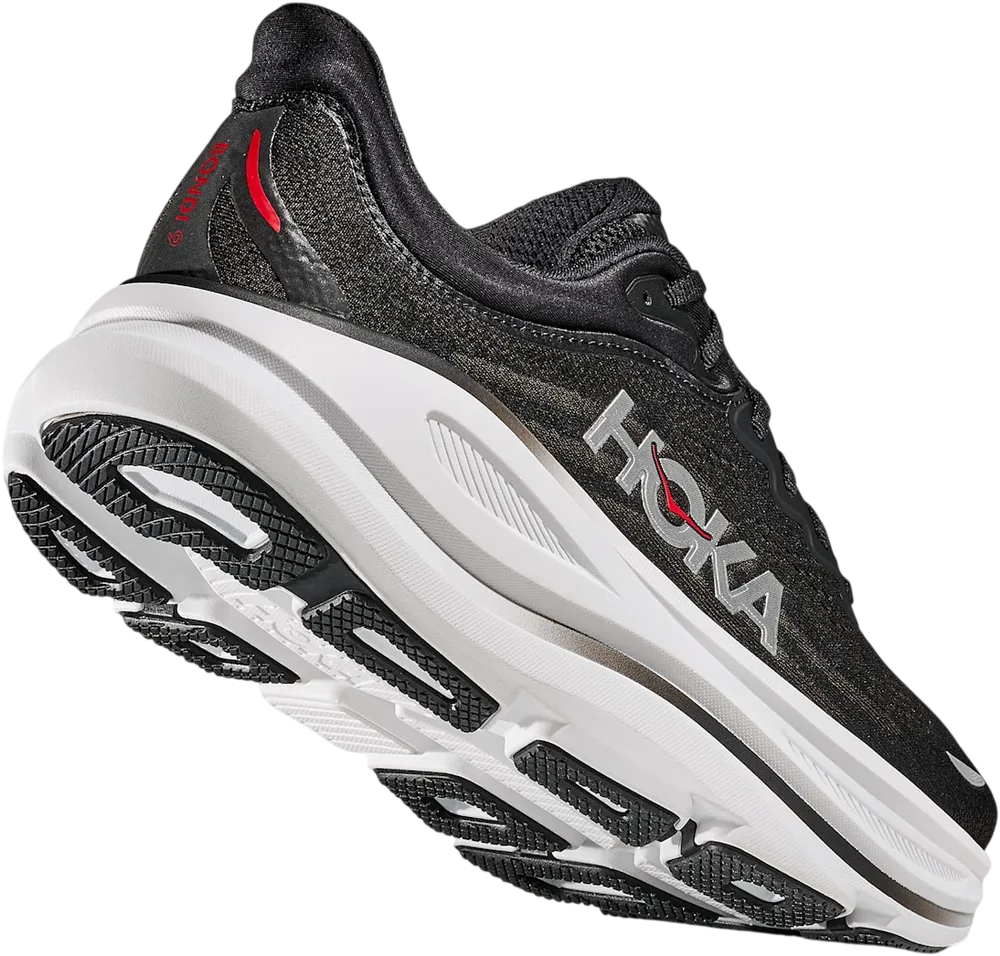 HOKA Bondi 9 Black/Vermillion, vue trois quarts