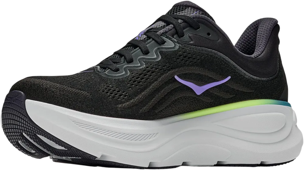 HOKA Bondi 9 Black/Neon Yuzu, vue trois quarts