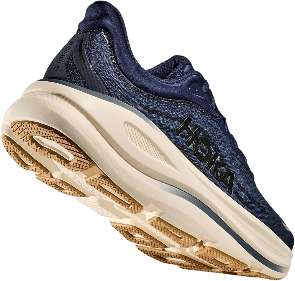 HOKA Bondi 9 Midnight Blue/Varsity Navy, vue trois quarts