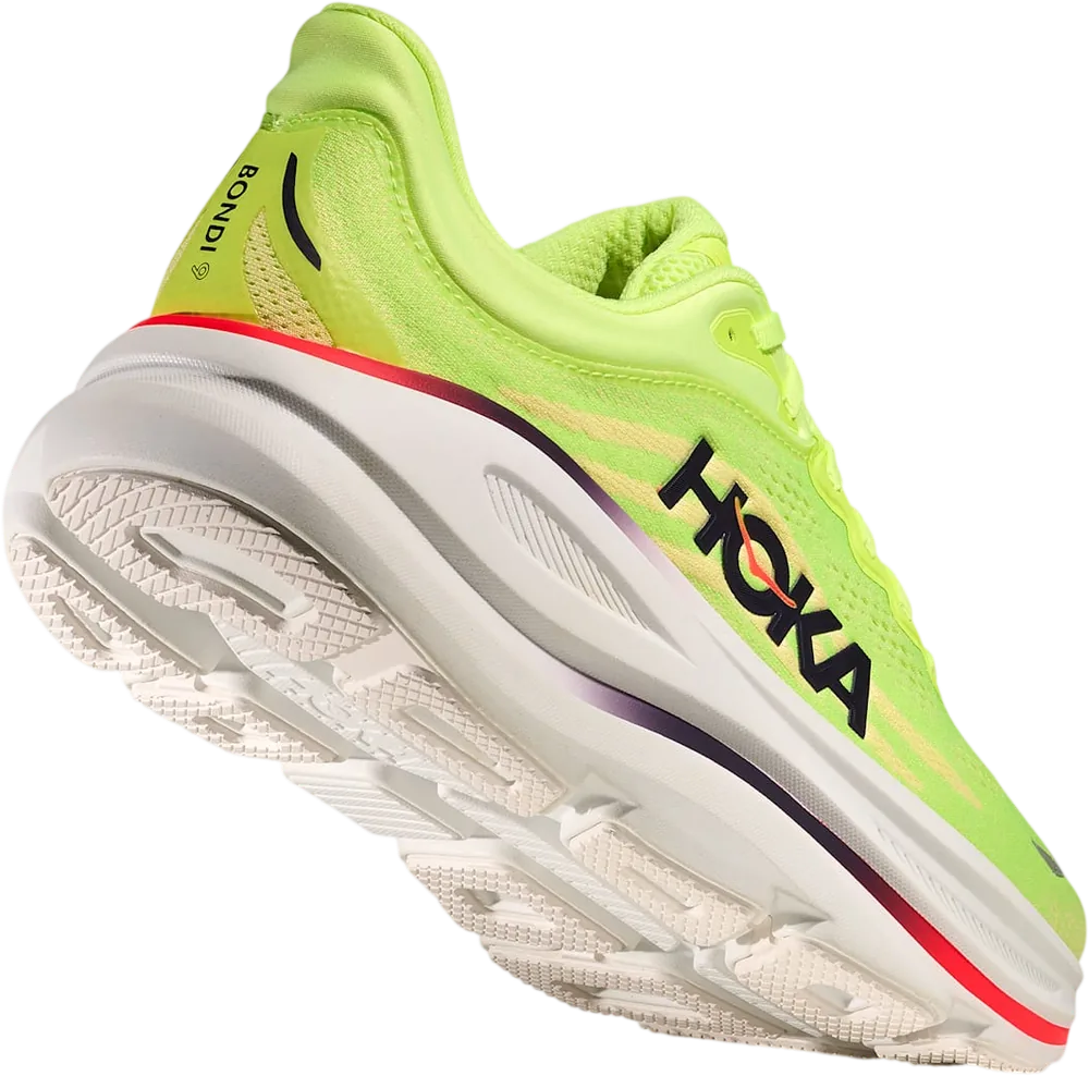 HOKA Bondi 9 Neon Yuzu/Sunlight, vue trois quarts