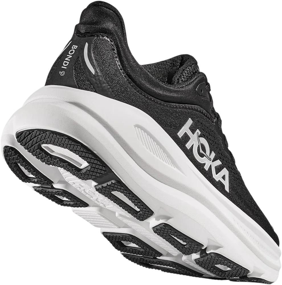 HOKA Bondi 9 Black/White, vue trois quarts