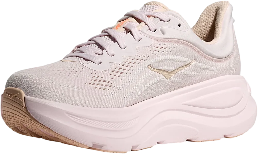 HOKA Bondi 9 Lilac Cream/Tangerine Glow, vue trois quarts