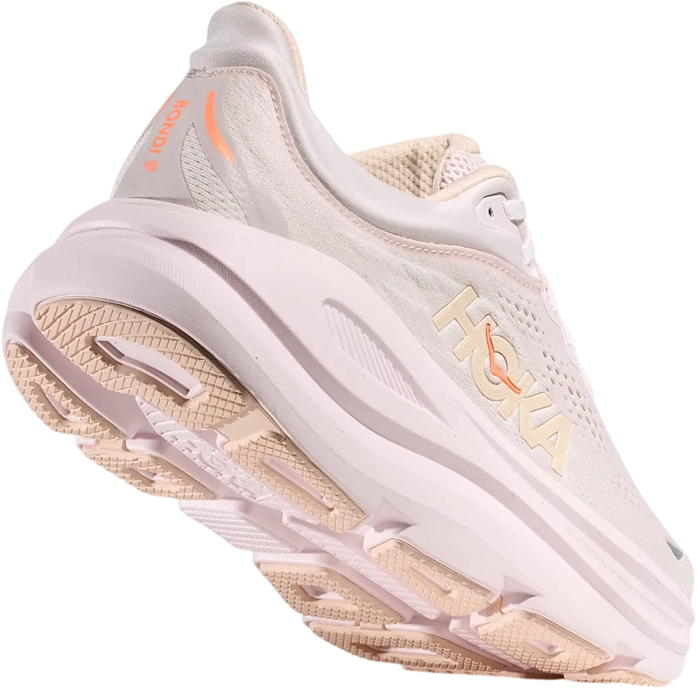 HOKA Bondi 9 Lilac Cream/Tangerine Glow, vue trois quarts