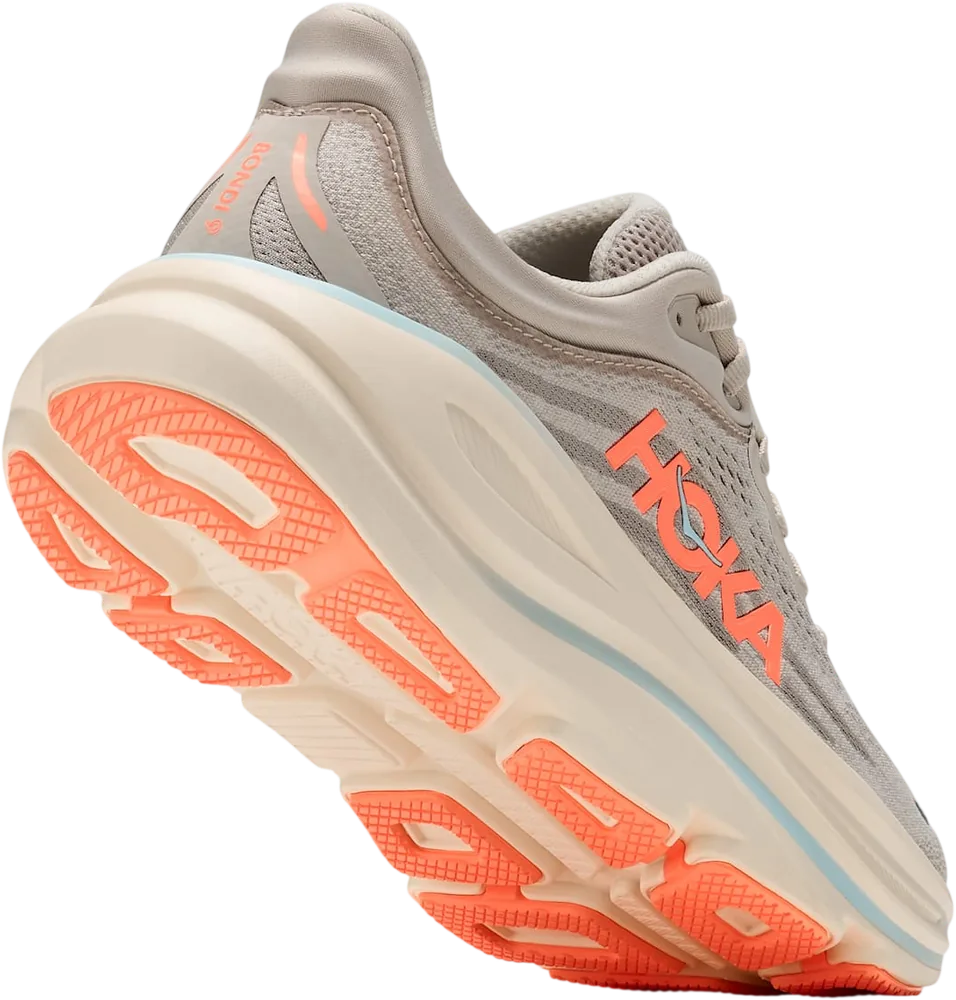 HOKA Bondi 9 River Rock Grey/Mineral Ore, vue trois quarts