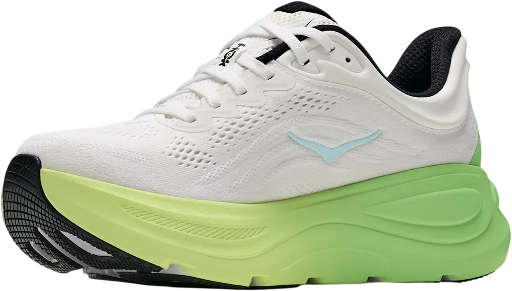 HOKA Bondi 9 White/Tart Apple, vue trois quarts
