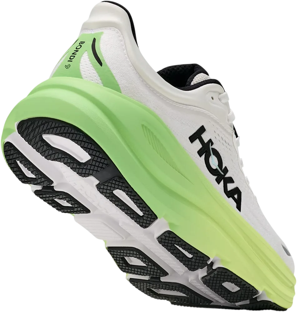 HOKA Bondi 9 White/Tart Apple, vue trois quarts