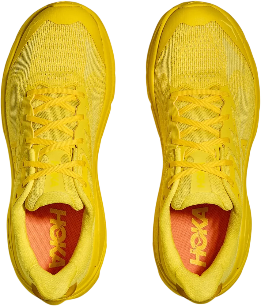 HOKA Challenger 8 Electric Lemon, vue de dessus et intérieur orange