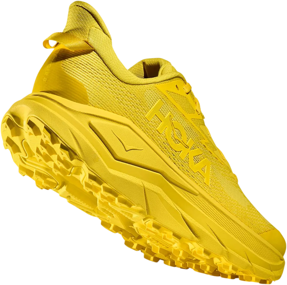HOKA Challenger 8 Electric Lemon, vue arrière et semelle