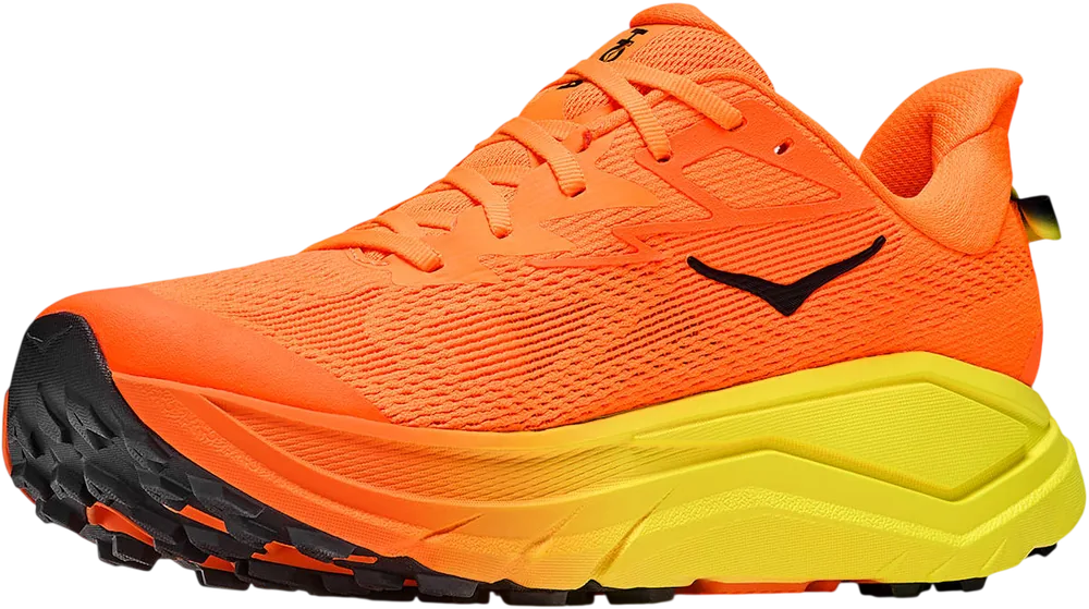 HOKA Challenger 8 Neon Tangerine/Hoka Citrus, vue trois quarts