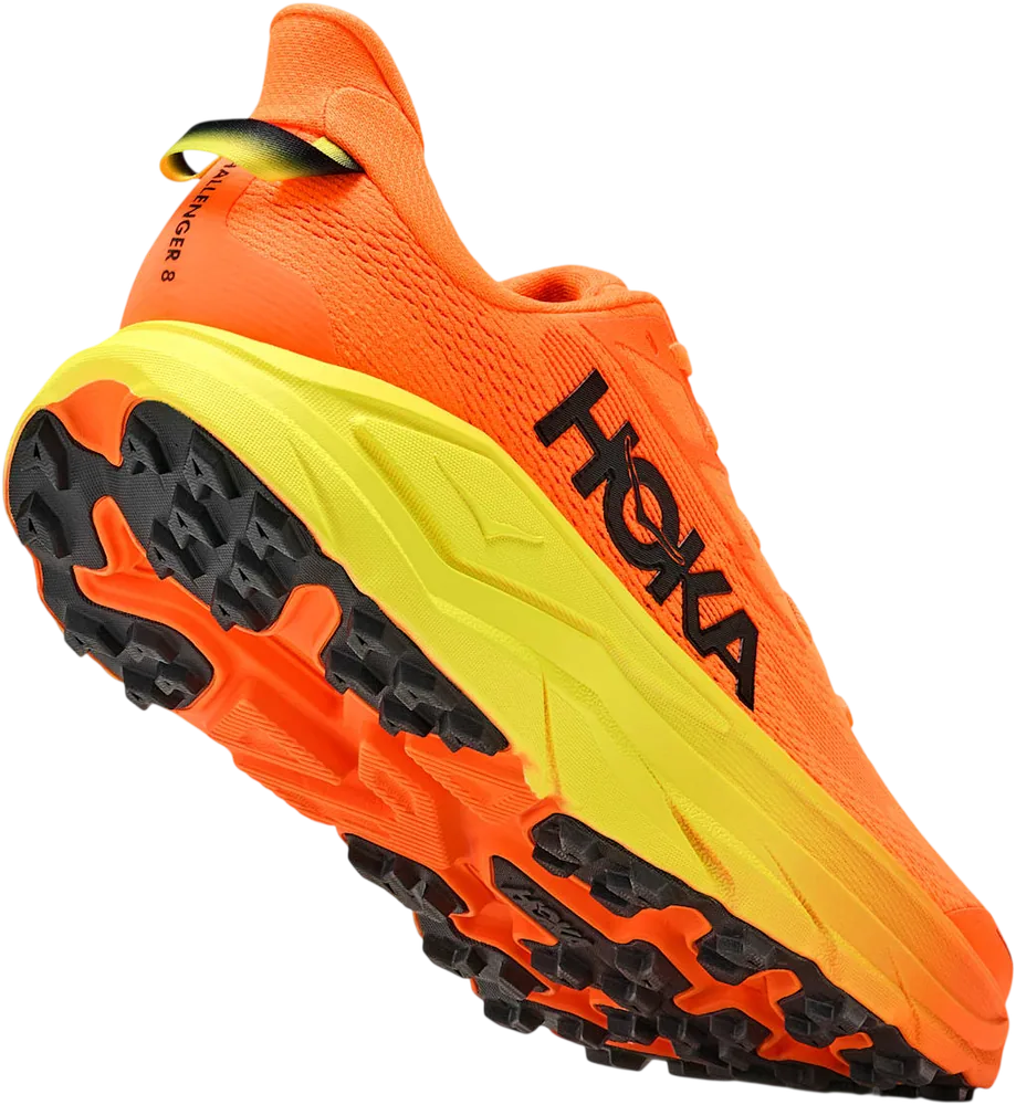 HOKA Challenger 8 Neon Tangerine/Hoka Citrus, vue trois quarts