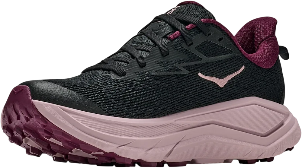 HOKA Challenger 8 Black/Pink Opal, vue trois quarts