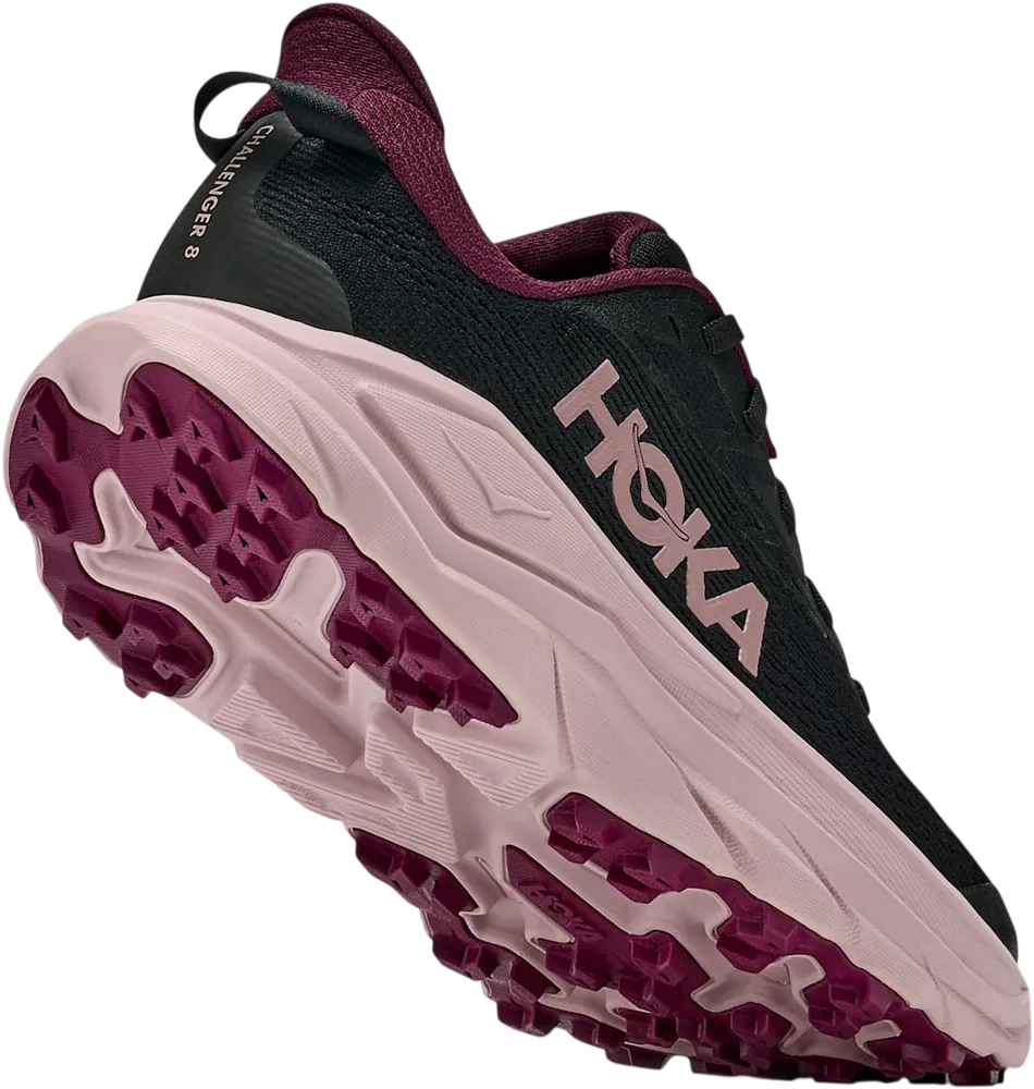 HOKA Challenger 8 Black/Pink Opal, vue trois quarts