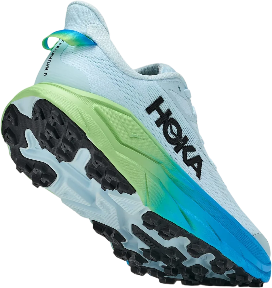 HOKA Challenger 8 Glimmering Blue/Tart Apple, vue trois quarts