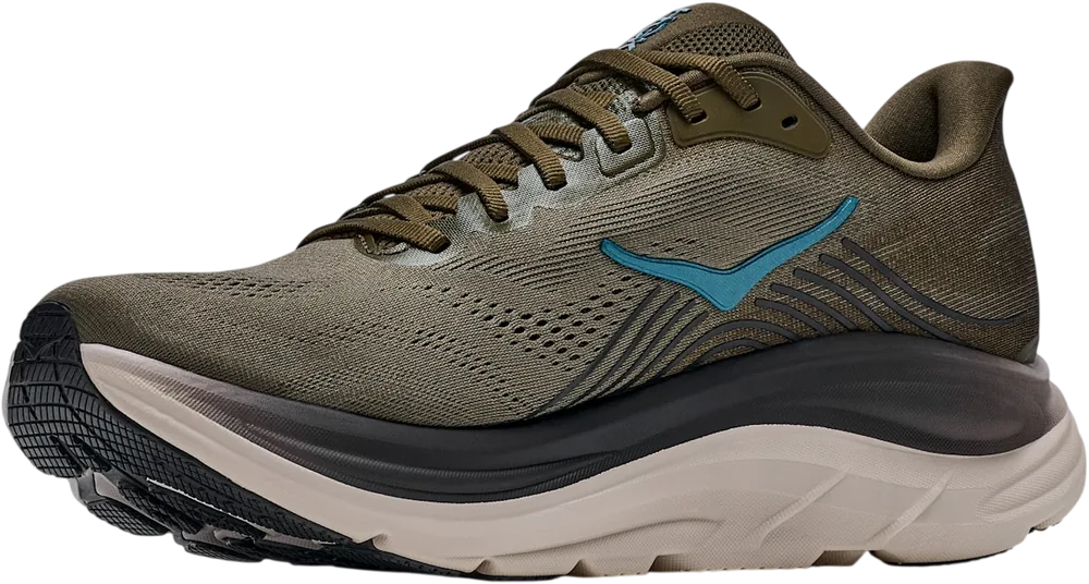 HOKA Clifton 11 Antique Olive/River Rock Grey, vue trois quarts