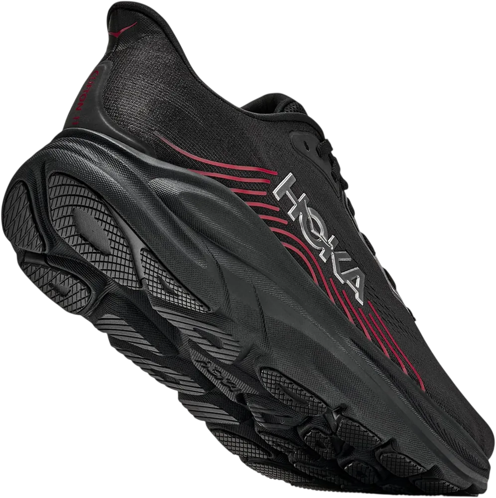 HOKA Clifton 11 Black/Pepper, vue trois quarts