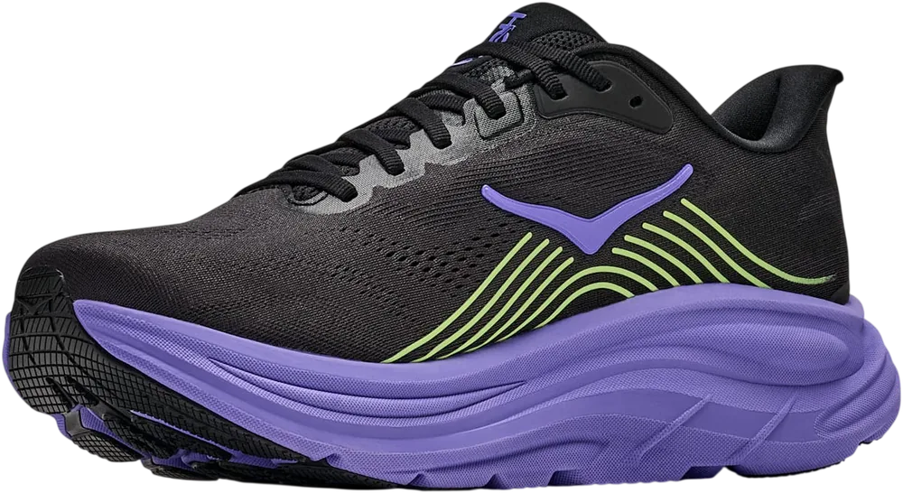 HOKA Clifton 11 Black/Neon Yuzu, vue trois quarts