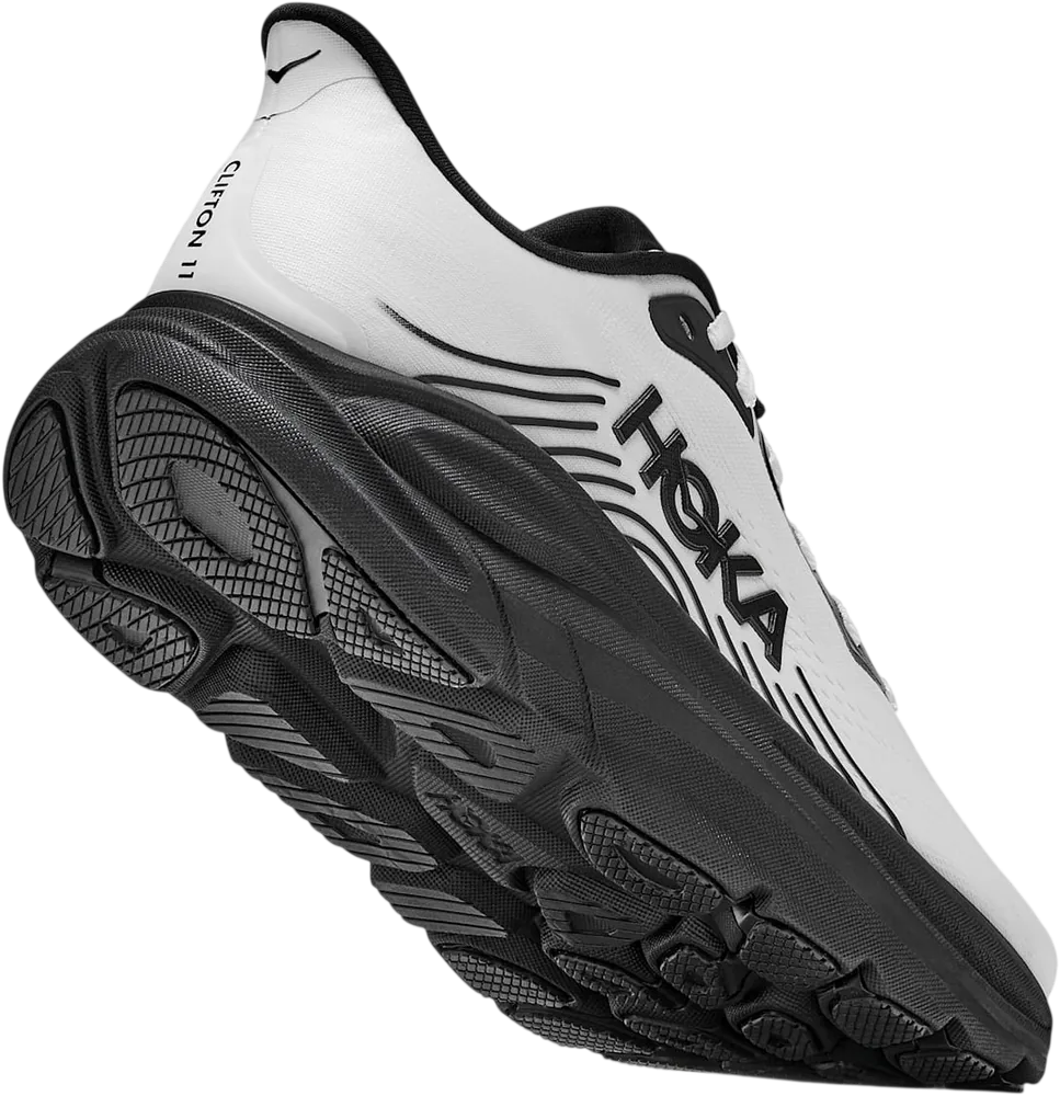 HOKA Clifton 11 White/Black, vue trois quarts
