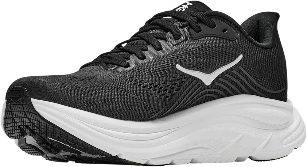 HOKA Clifton 11 Black/White, vue trois quarts