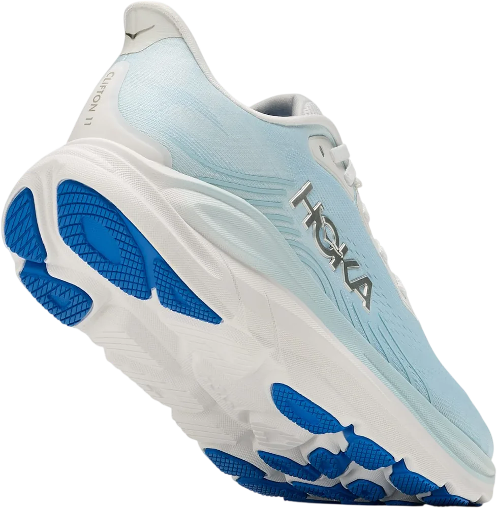 HOKA Clifton 11 Frost/Glimmering Blue, vue trois quarts