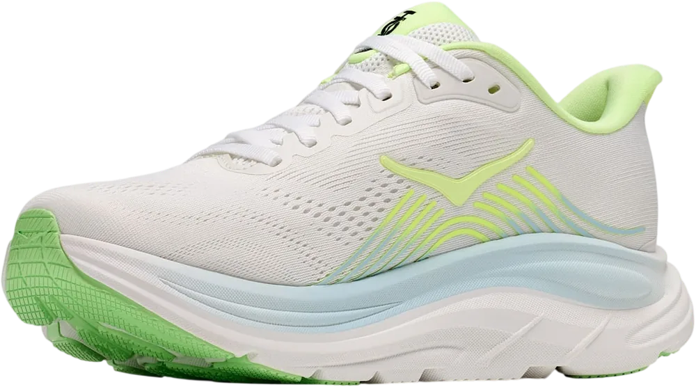 HOKA Clifton 11 Frost/Neon Yuzu, vue trois quarts