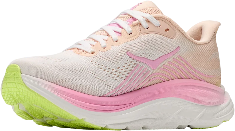 HOKA Clifton 11 Tangerine Glow/White, vue trois quarts