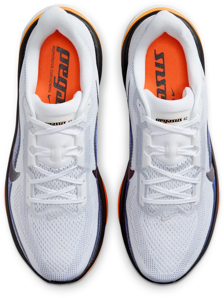 Nike Pegasus 42 Blanc / Lapis / Total Orange / Metallic Silver homme, vue de dessus