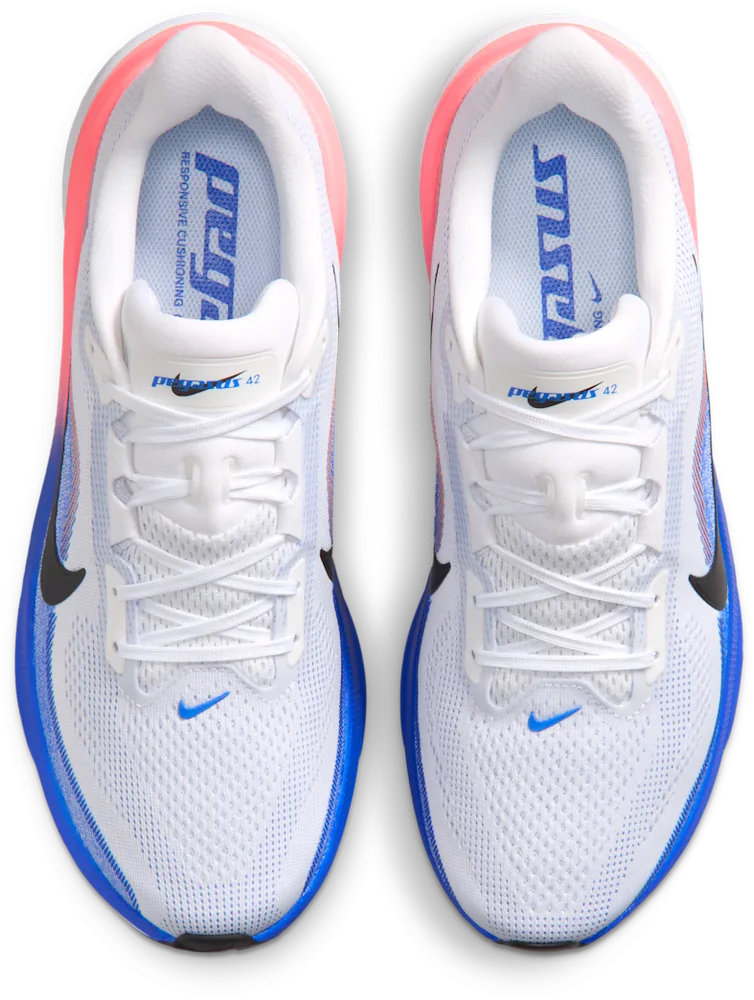 Nike Pegasus 42 Blanc / Racer Blue, vue de dessus