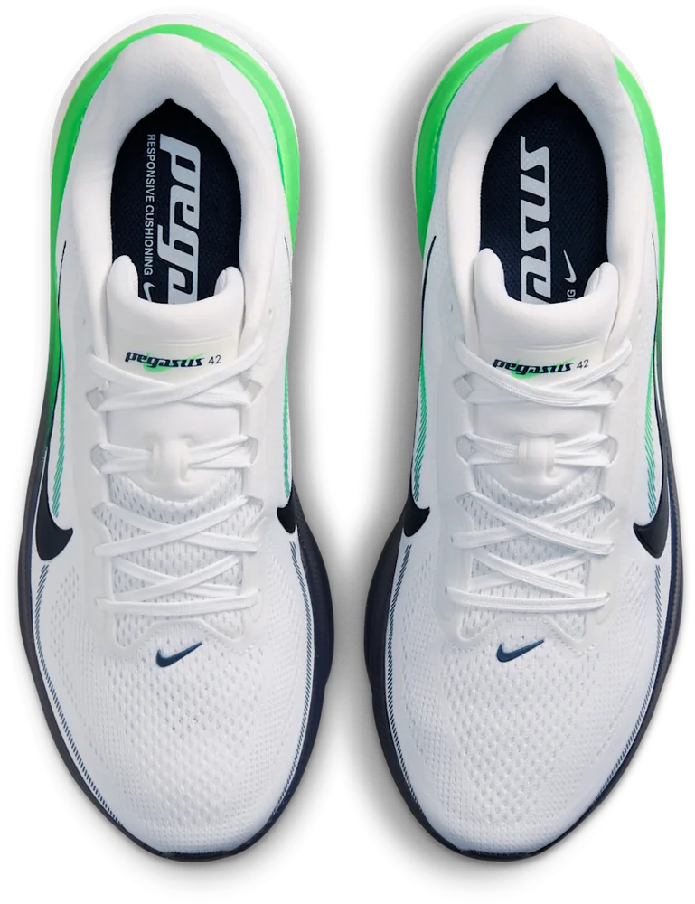 Nike Pegasus 42 Blanc / Green Spark, vue de dessus