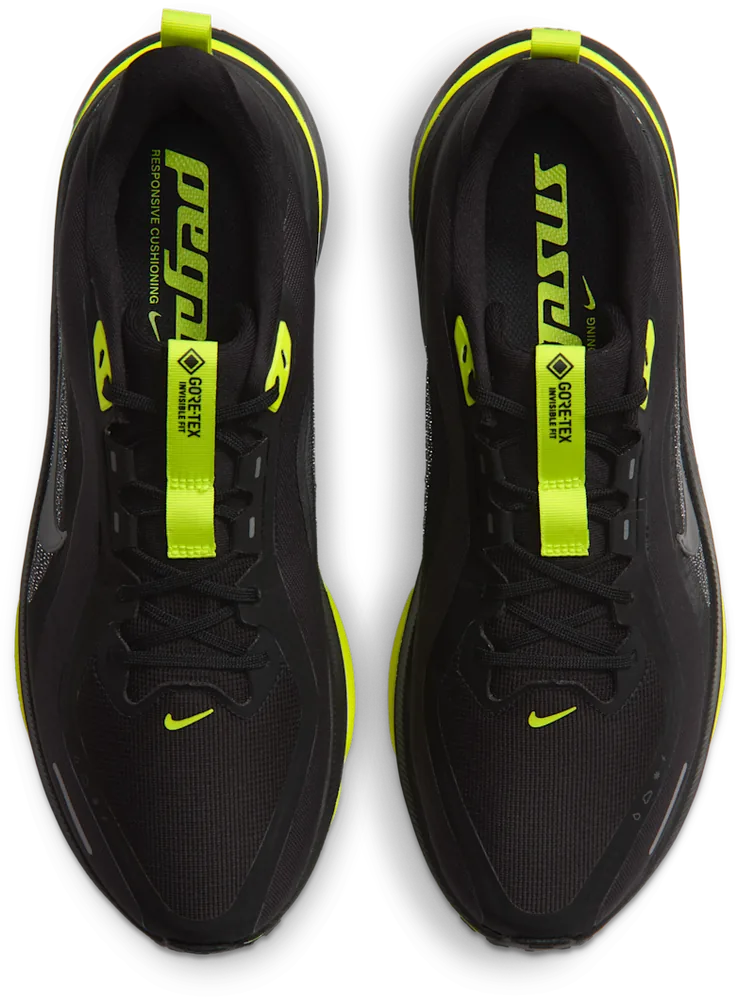 Nike Pegasus 42 GORE-TEX Noir / Lemon Venom, vue de dessus