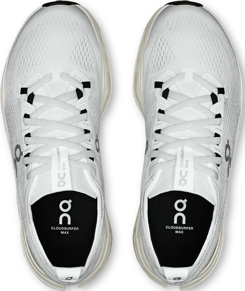 On Cloudsurfer Max White / White, vue de dessus