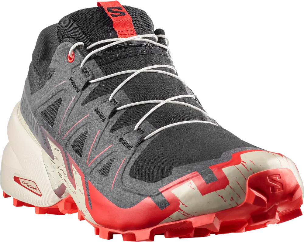 Salomon Speedcross 6 Black / Fiery Red / Almond Milk, vue trois quarts